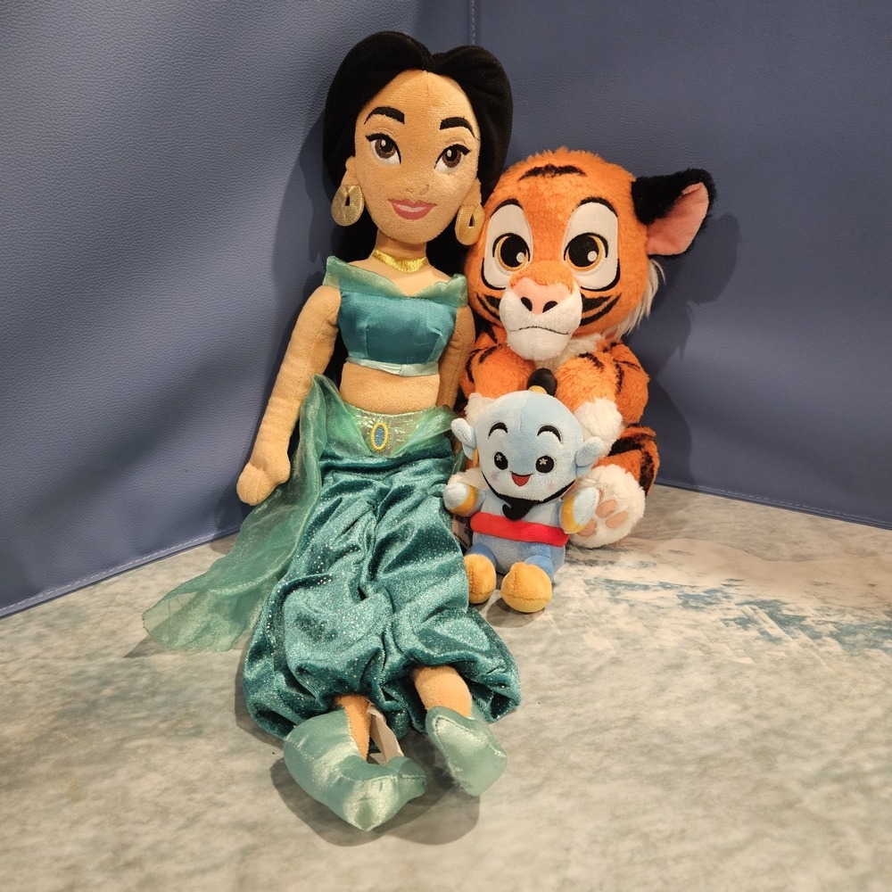 Disney Aladdin Jasmine Rajah Genie Wishable Plush Bundle Disney Parks